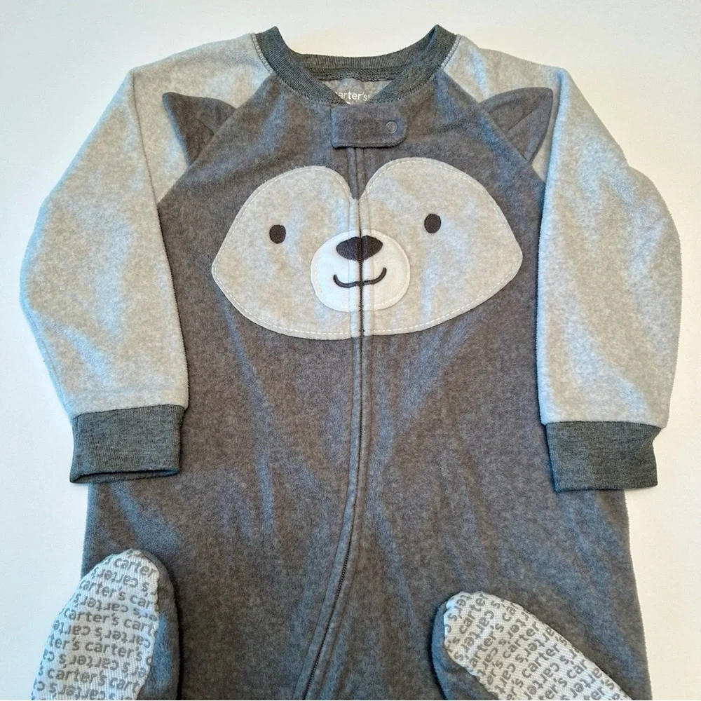 Carters 18M Gray Cozy Warm Fleece Bear Footed One Piece PJs Pajamas Sleeper